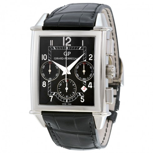 Girard Perregaux Chronograph Vintage 1945 XXL Automatic Black Dial Black Leather Men's Watch 25840-53-611-BA6A watches