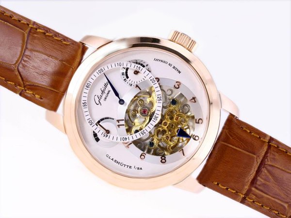 Glashutte Pano Edition Panomaticchrono XL 95-01-31-24-05 Brown Cow Leather Strap Midsize Round Watch watches