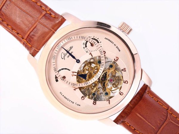 Glashutte Pano Edition Panomaticchrono XL 95-01-31-24-05 Round Brown Cow Leather Strap Watch watches
