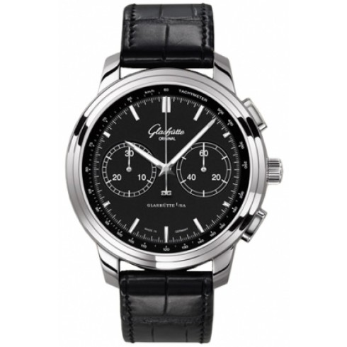 Glashutte Senator Chronograph XL Auto Black Dial Black Alligator Leather Men's Watch 39-34-20-42-04 watches