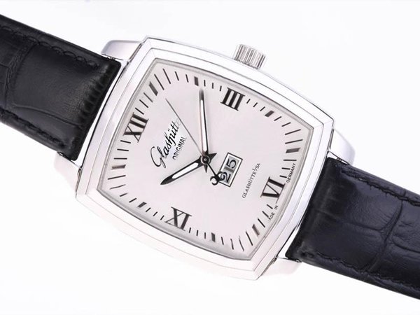 Glashutte Senator Karree Panorama Date 22-02-53-52-05 Black Cow Leather Strap 38x52mm Watch watches