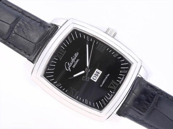 Glashutte Senator Karree Panorama Date 39--42-54-05 38x52mm Black Cow Leather Strap Watch watches