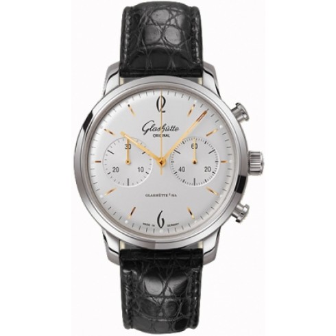 Glashutte Senator Sixties Chronograph Silver Dial Black Alligator Leather Men's Watch 39-34-03-22-04 watches