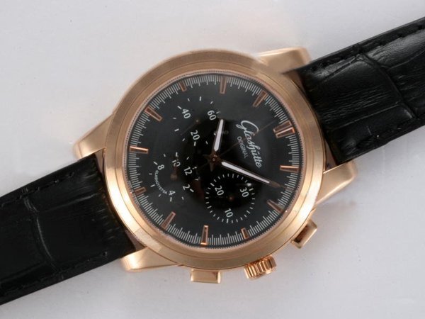 Glashutte Sport Evolution Chronograph 39-31-43-61-02 Round Manual Winding Black Dial Watch watches