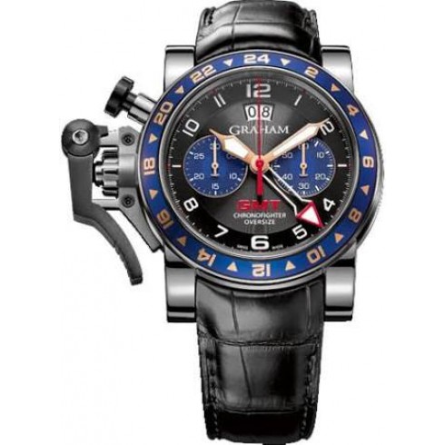 Graham Chrnofighter Oversize GMT Black Dial Black Leather Men's Watch 2OVGSB26AC118 watches