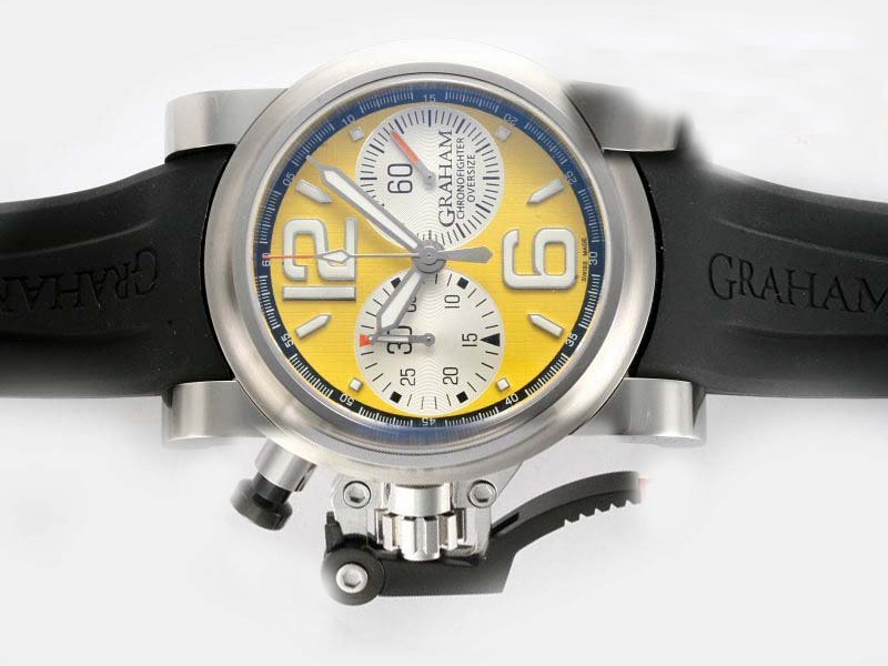 Graham Chronofighter R.A.C Chronograph 2CFCS.B18A.K25B Black Rubber Strap Yellow Dial 46mm Watch watches