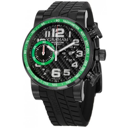 Graham Silverstone Stowe Automatic Chronograph Black Carbon Fiber Dial Black Rubber Men's Watch 2SAABB02A watches