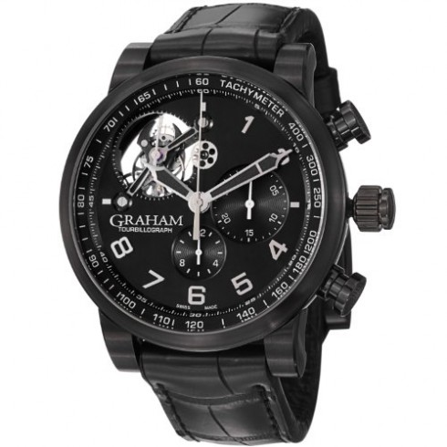 Graham Silverstone Tourbilliograph Automatic Black Dial Black Leather Men's Watch 2TSABB02A watches