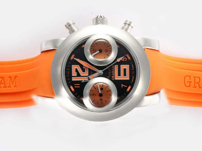 Graham Swordfish Big 12-6 Steel 2SWAS.B17A.K32B Round Black Dial Orange Rubber Strap Watch watches