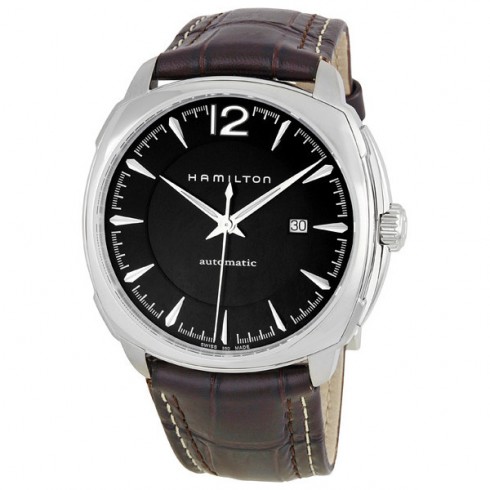 Hamilton Cushion Black Dial Brown Leather Strap Stainless Steel Men's Watch H36515535 watches