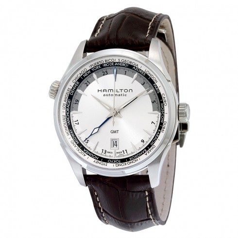 Hamilton Jazzmaster GMT Silver Dial Brown Leather Men's Watch H32605551 watches