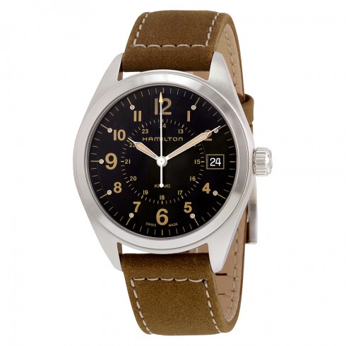 Hamilton Khaki Black Dial Suede Strap Men's Watch H68551833 watches