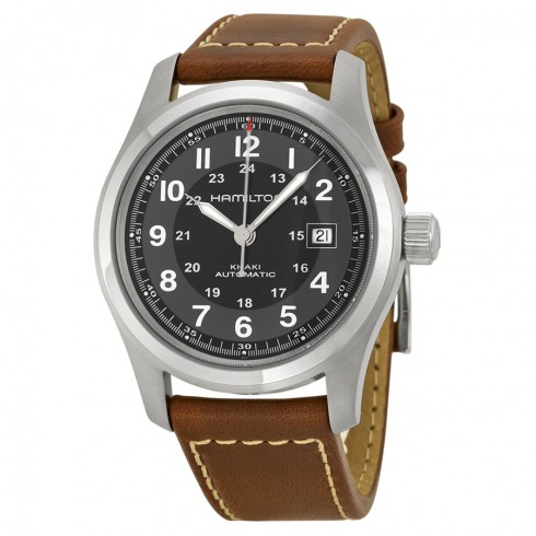 Hamilton Khaki Field Automatic Black Dial Brown Leather Men's Watch H70555533 watches