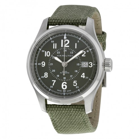 Hamilton Khaki Field Automatic Grey Dial Olive Green Canvas Men's Watch H70595963 watches