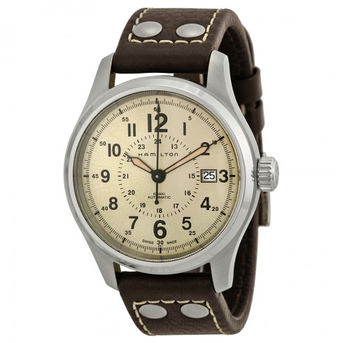 Hamilton Khaki Field Automatic Old Paper Dial Brown Leather Men's Watch H70595523 watches