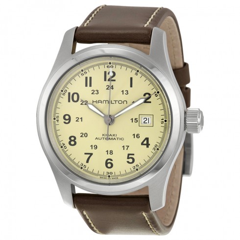 Hamilton Khaki Field Beige Dial Brown Leather Automatic Men's Watch H70555523 watches