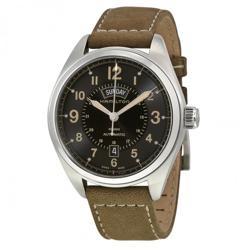 Hamilton Khaki Field Automatic Black Dial Green Leather Men's Watch H70505833 watches