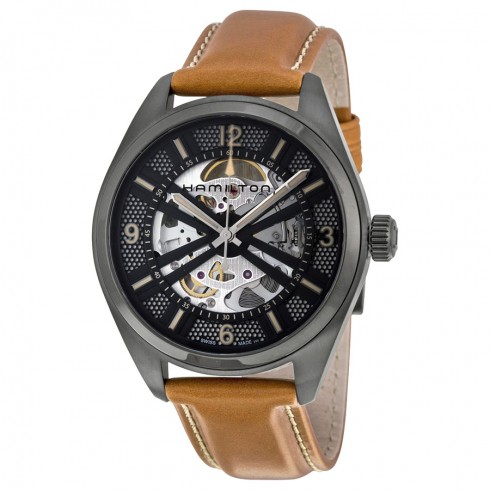 Hamilton Khaki Field Skeleton Dial Brown Leather Men's Watch H72585535 watches