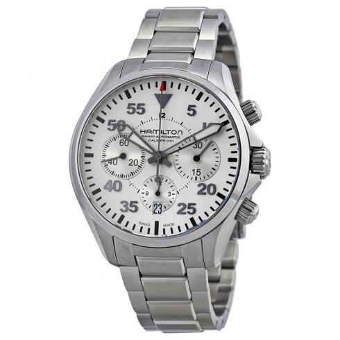Hamilton Khaki Pilot Automatic Chronograph Silver Dial Stainless Steel Men's Watch H64666155 watches