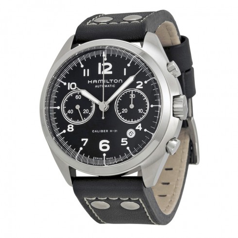 Hamilton Khaki Pilot Pioneer Automatic Chronograph Black Dial Black Leather Men's Watch H76416735 watches