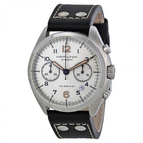 Hamilton Khaki Pilot Pioneer Automatic Chronograph Ivory Dial Black Leather Men's Watch H76416755 watches