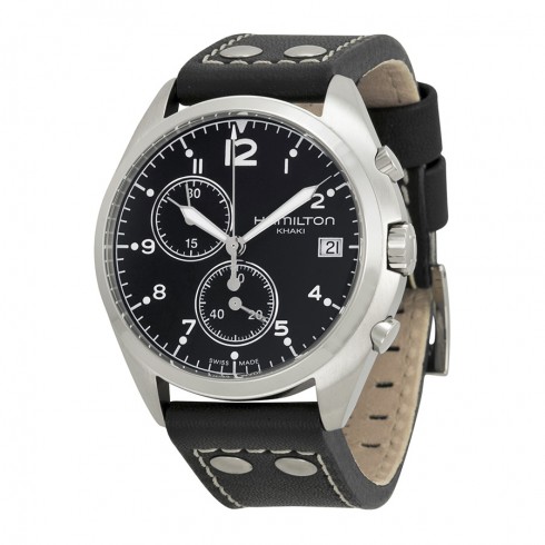 Hamilton Khaki Pilot Pioneer Chronograph Black Dial Black Leather Men's Watch H76512733 watches