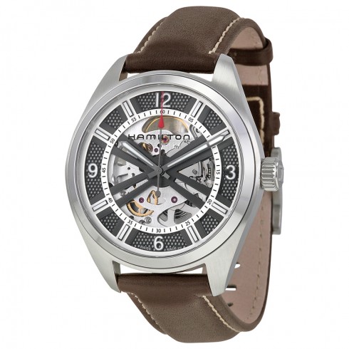 Hamilton Khaki Skeleton Dial Automatic Brown Leather Men's Watch H72515585 watches