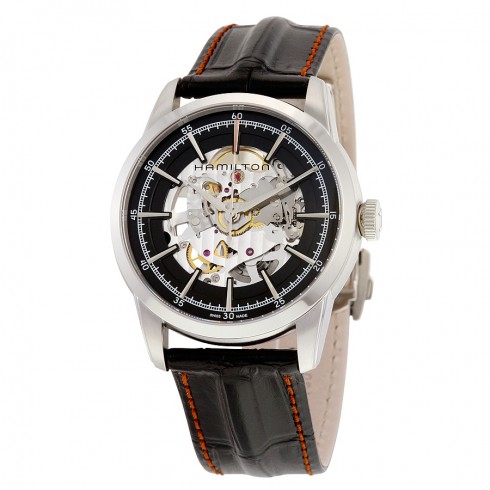 Hamilton Railroad Black Skeleton Dial Black Leather Men's Watch H40655731 watches