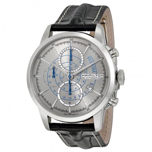 Hamilton Railroad Chronograph Automatic Silver Grey Dial Black Leather Men's Watch H40656781 watches