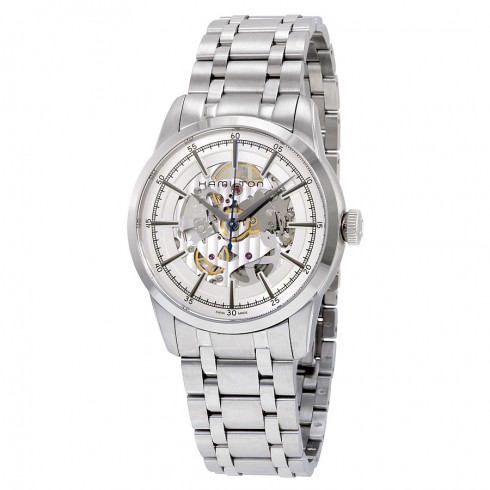 Hamilton Railroad Silver Skeleton Dail Stainless Steel Men's Watch H40655151 watches