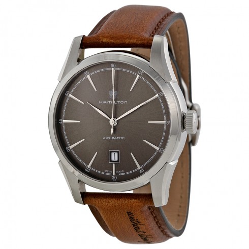 Hamilton Spirit of Liberty Automatic Grey Dial Brown Leather Men's Watch H42415591 watches