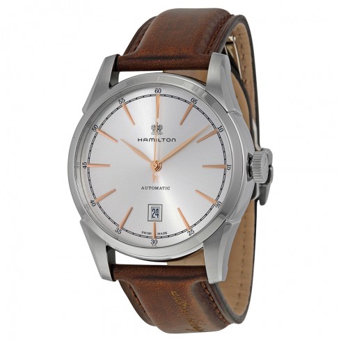 Hamilton Spirit of Liberty Automatic Silver Dial Brown Leather Men's Watch H42415551 watches