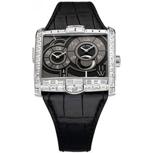 Harry Winston Avenue C Black Dial 18kt White Gold Diamond Black Alligator Men's Watch AVSATZ45WW003 watches