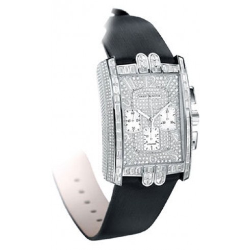 Harry Winston Avenue C Chrono Diamond Pave Dial 18kt White Gold Black Satin Men's Watch 330MCAWLD01BD watches