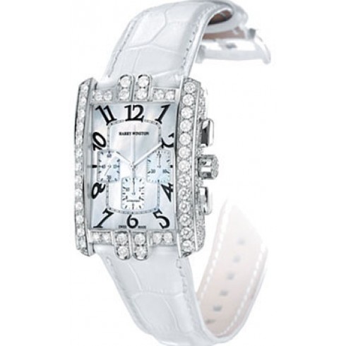 Harry Winston Avenue C Chrono Mother of Pearl Dial 18kt White Gold Diamond Alligator Leather Men's Watch AVCACH32WW006 watches