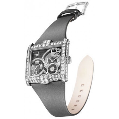Harry Winston Avnue C Squared A2 Dark Mother of Pearl Dial 18kt White Gold Diamond Grey Satin Ladies Watch AVSQTZ38WW010 watches