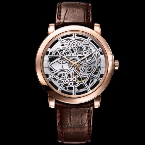 Harry Winston Midnight Automaric Skeletal Dial Leather Men's Watch MIDAHM42RR001 watches