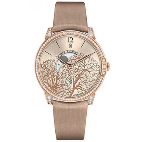 Harry Winston Midnight Champagne Sunray Dial 18kt Rose Gold Diamond Satin Men's Watch MIDQMP39RR001 watches