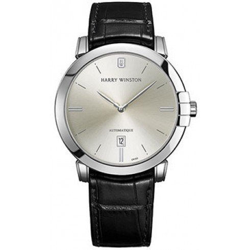 Harry Winston Midnight Silver Dial Black Leather Automatic Men's Watch MIDAHD42WW001 watches