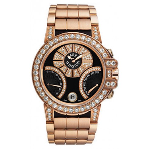 Harry Winston Ocean Bietrograde Black Dial 18kt Rose Gold Diamond Unisex Watch OCEABI36RR010 watches