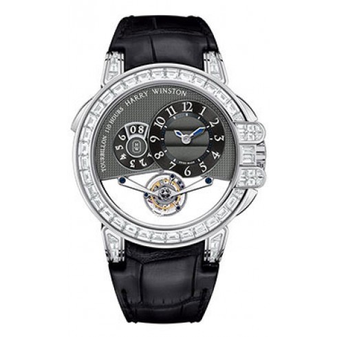 Harry Winston Ocean Tourbillion Grey Dial Black Leather 18kt White Gold Diamond Men's Watch OCEMTD45WW004 watches