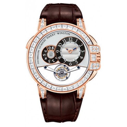 Harry Winston Ocean Tourbillion Silver Dial 18kt Rose Gold Diamond Alligator Men's Watch OCEMTD45RR003 watches