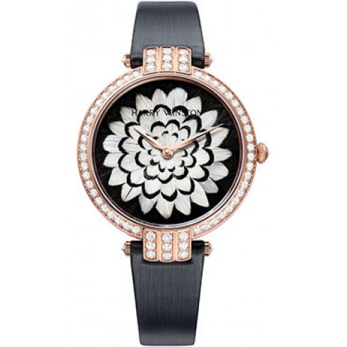 Harry Winston Premiere Black and Grey Pheasant Feathers Dial 18kt Rose Gold Diamond Ladies Watch PRNQHM36RR005 watches