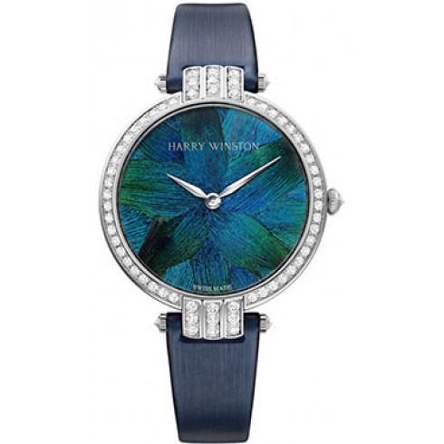 Harry Winston Premiere Blue Peacock Feather 18kt White Gold Diamond Ladies Watch PRNQHM36WW006 watches