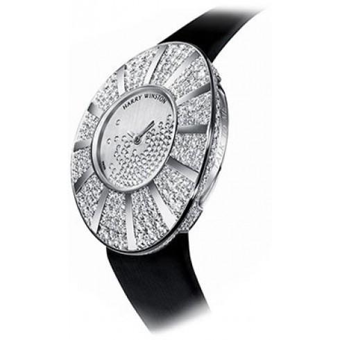 Harry Winston Talk To Me Silver Snowflake 18kt White Gold Black Satin Ladies Watch TTMQHM33WW020 watches