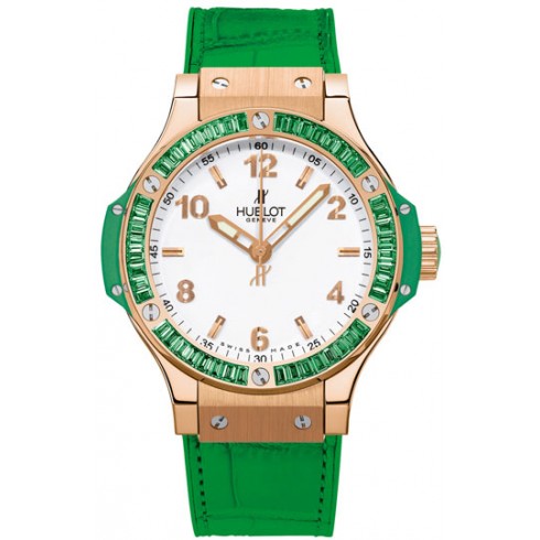 Hublot Big Bang White Dial 18kt Rose Gold Green Alligator Ladies Watch 361PG2010LR1992 watches