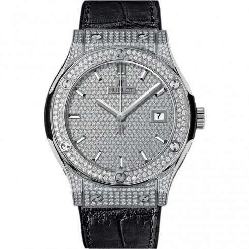 Hublot Classic Fusion Diamond Dial Black Leather Band Titanuim with Diamonds Case Automatic Men's Watch 542.NX.9010.LR.1704 watches