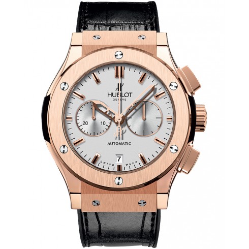 Hublot Classic Fusion Silver Dial Black Leather Band 18 Carat Rose Gold Case Automatic Men's Watch 541.OX.2610.LR watches
