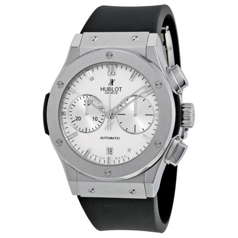 Hublot Classic Fusion Silver Dial Chronograph Black Rubber Men's Watch 521.NX.2610.RX watches