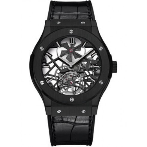 Hublot Classic Fusion Skeleton Dial Black Ceramic Black Leather Automatic Men's Watch 505CM0140LR watches